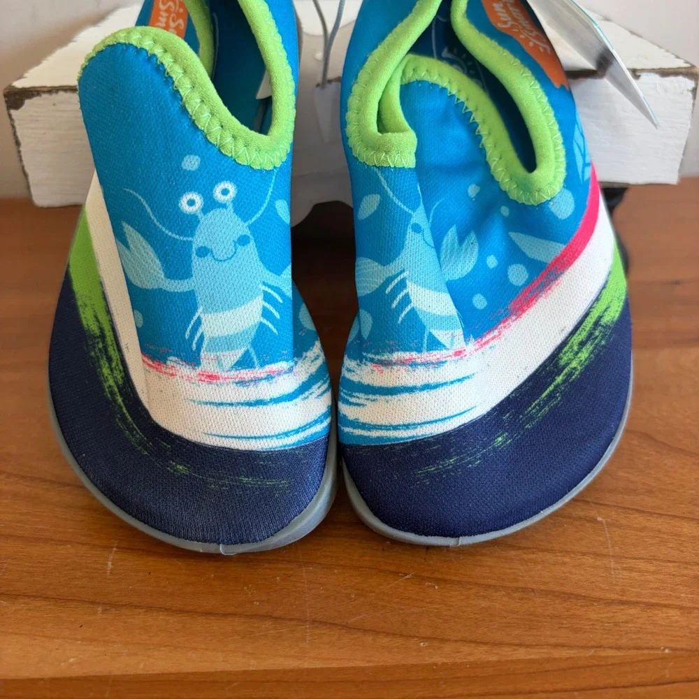 Sun Smart‎ Kids Hi-Top Water Shoes Blue Green Lobster UPF 50+ Size 5-6 25222GLYF